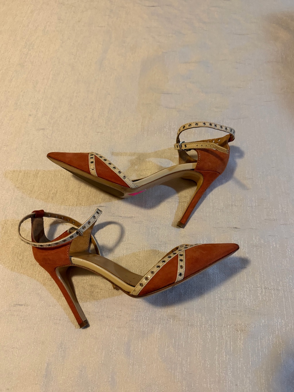 Naked Wolfe Rust Suede Pointed Ankle-Strap Heels With Cream Stud Accents — image 5 of 6